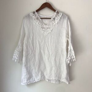 Vanessa Alexandra linen top white lace crochet large made in Italy half sleeve